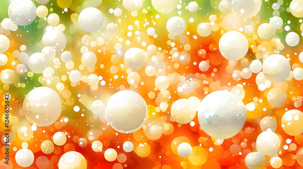 Poster bubbles floating in a vibrant orange and green background with a soft glow effect.
