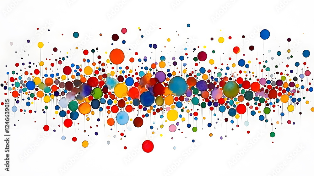 Poster colorful abstract pattern with dots of various sizes and vibrant hues isolated on a transparent back