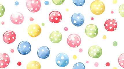 Colorful polka dots scattered on a bright white background in a playful pattern design