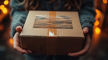 Sustainable Packaging Unpacking Eco-Friendly Cardboard Box Natural Lighting Close-Up Hands