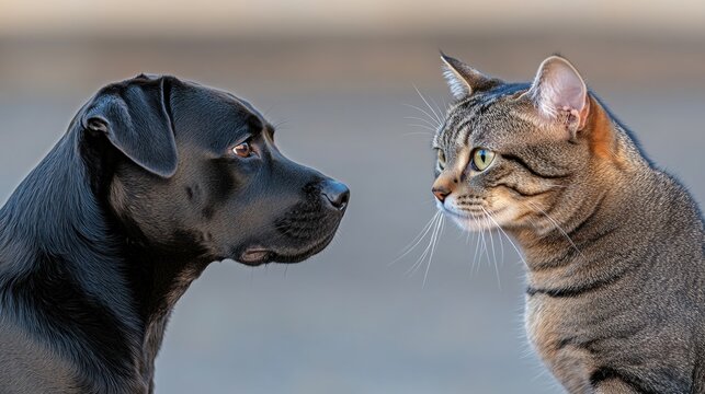 Dog and Cat Face to Face in a Captivating Animal Interaction