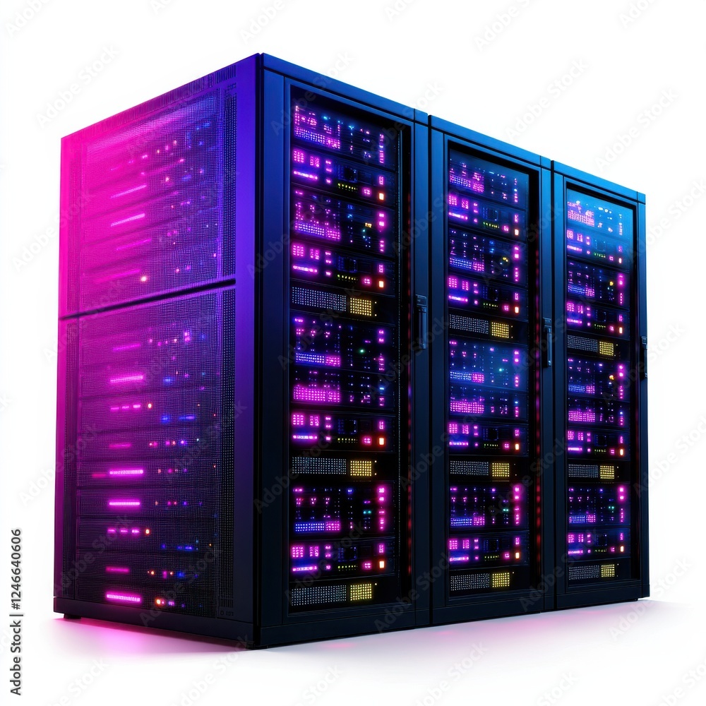 Aufkleber a vibrant server rack illuminated with colorful lights, showcasing advanced technology and data stor