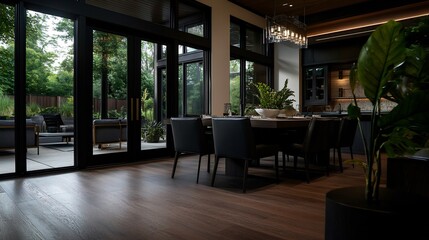 Modern Dining Room with Patio View