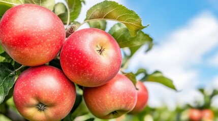 Obraz premium Juicy Red Apples Hanging on a Branch