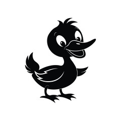 a black and white vector silhouette of happy duck.eps