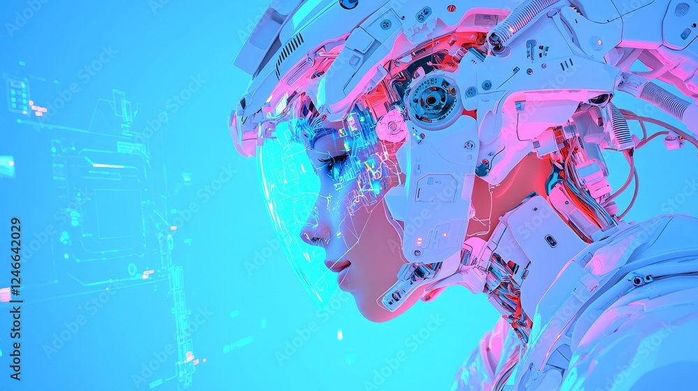 Poster the concept of ai robots acquiring knowledge through learning and technological advancements, releva