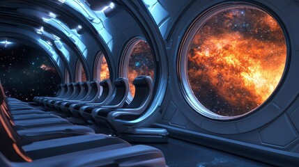 Futuristic Spacecraft Interior with Galactic View