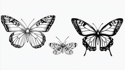 Obraz premium Detailed Illustrations of Butterflies and Moths in Black and White