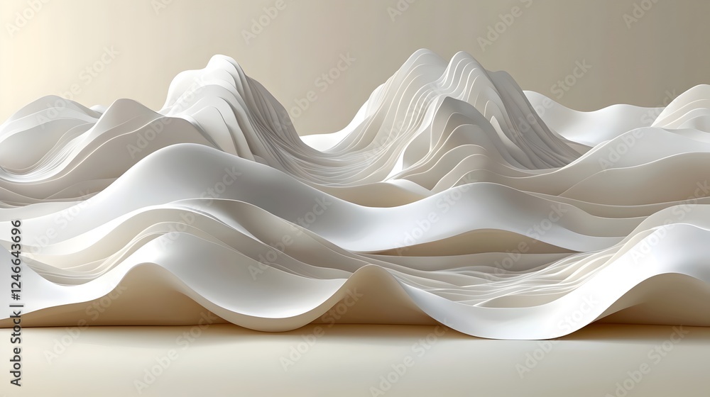 Aufkleber a serene abstract composition featuring undulating waves in soft white tones, creating a sense of tr