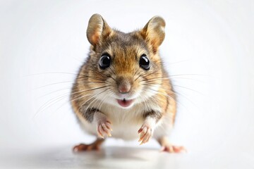 Adorable Small Rodent with Big Eyes Jumping - White Background Stock Photo
