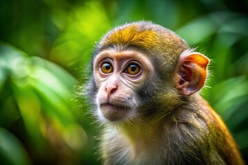 Adorable Side Profile of a Small Monkey in its Natural Habitat - Panoramic Wildlife Photography