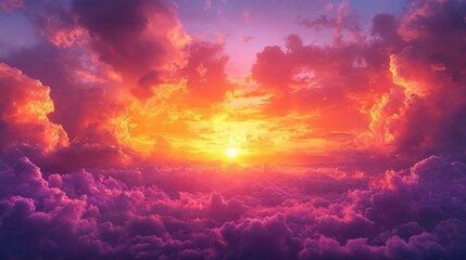Dramatic Sunset Cloudscape with Vibrant Colors and Stunning Aerial View of Golden Sky