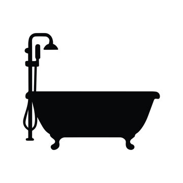 recommend clip art: Bathtub icon. Black Bathtub silhouette vector illustration isolated on white background.