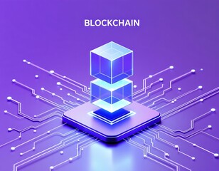 Fototapeta premium Blockchain Technology Cubes on Circuit Board