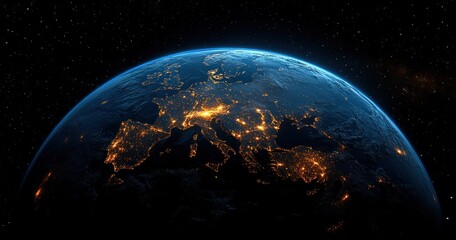 Obraz premium Earth from Space Europe Night View Political Borders City Lights 3D Illustration