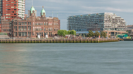 Fototapeta premium Timelapse of Hotel New York's historical facade in downtown Rotterdam. Netherlands