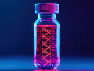 Floating futuristic vial with a unique genetic signature inside