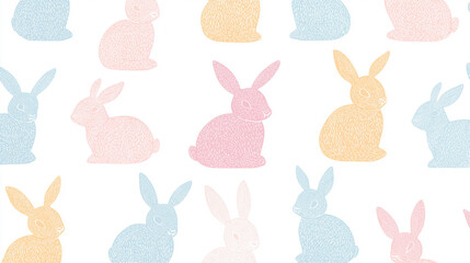 Silhouettes of colorful bunnies arranged in a seamless pastel pattern, playful decorative background for Easter-themed projects