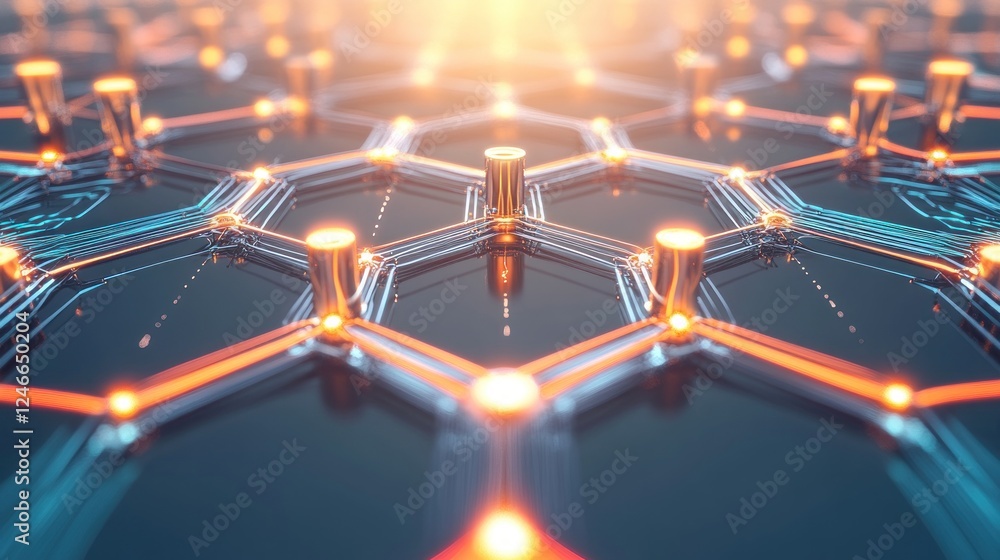 Aufkleber abstract network hexagon structure: digital connectivity and technology