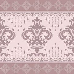 Seamless vintage floral damask pattern with  border ornament design. Vector illustration.