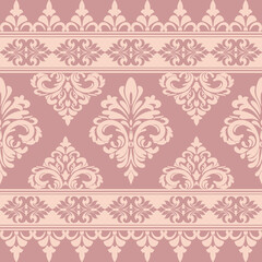 Seamless vintage floral damask pattern with border ornament design. Vector illustration.