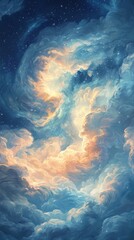 Obraz premium Celestial clouds at dusk a dreamy skyscape nature digital art serene environment aerial view ethereal beauty