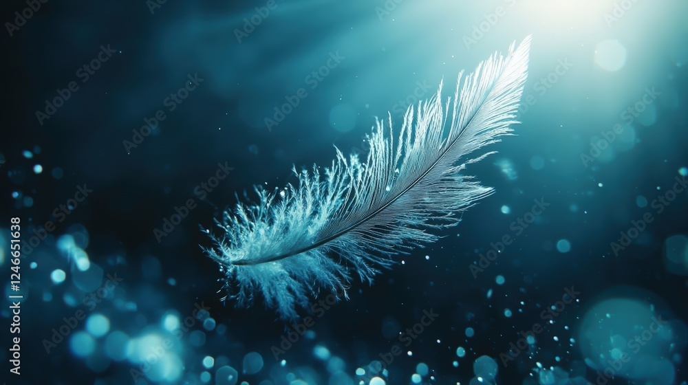 Aufkleber elegant and soft feather floating gracefully in air with sparkling bokeh effect and gentle lighting 