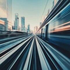 Fototapeta premium Dynamic train journey through urban landscape city transportation urban environment motion travel experience