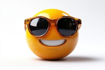 playful 3d yellow emoji face with mirror sunglasses and confident smile expression modern digital communication icon on white background