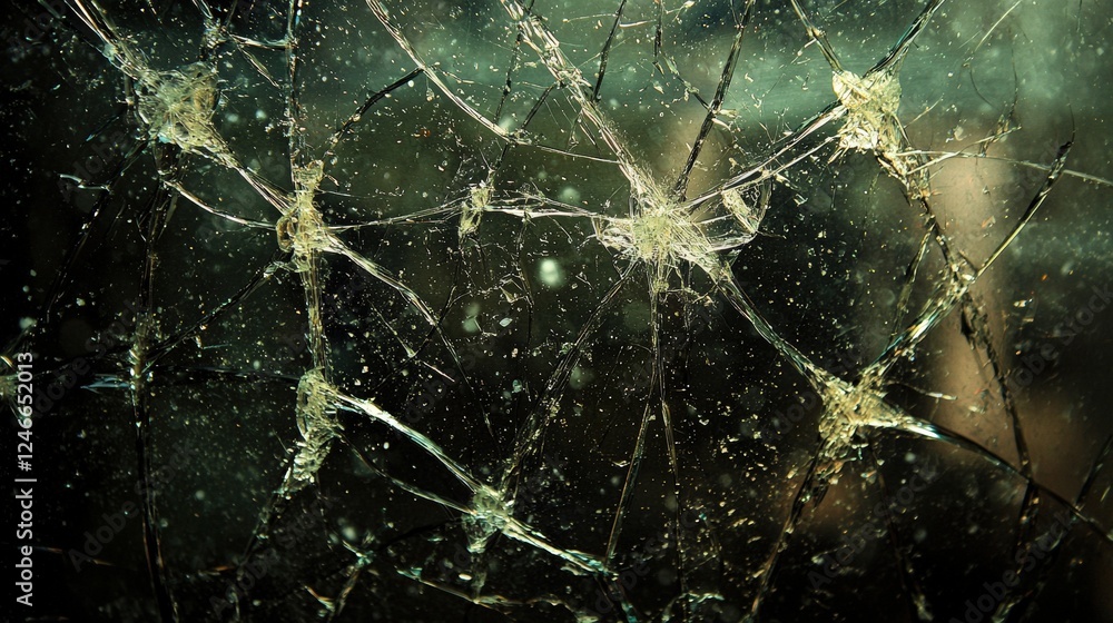 Aufkleber close-up of cracked mirror with unique reflections and fragments highlighting texture and detail in 
