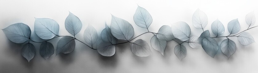 Watercolor Illustration of Soft Grey Leaves and Floral Design Abstract Background with Light Texture