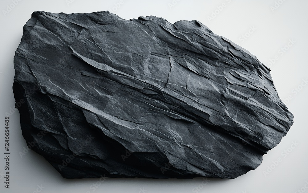 Poster isolated large black slate stone with detailed texture on neutral background for creative and minima