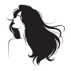 A striking, black and white silhouette of a woman's profile, showcasing long, wavy hair in motion- International Women’s Day March 8