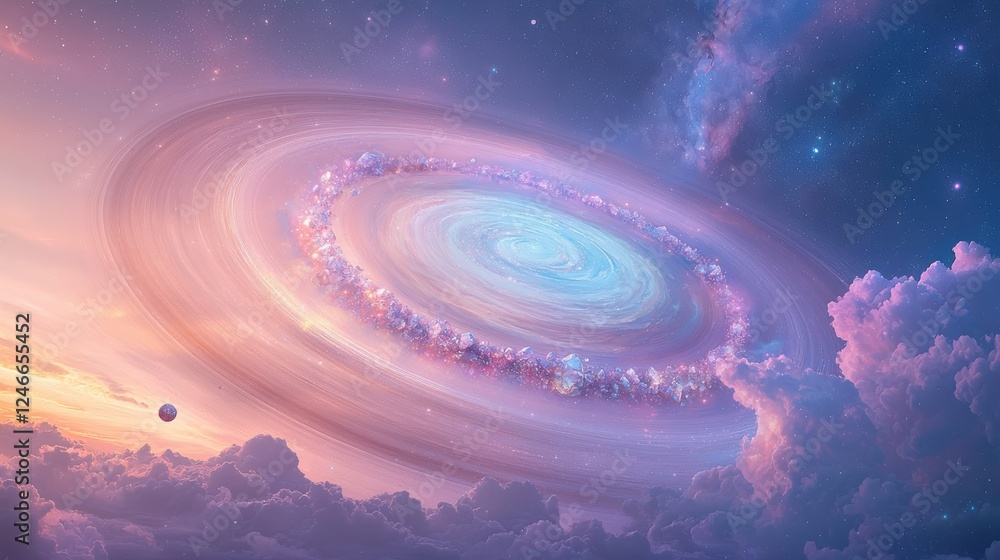 Poster cosmic spiral formation outer space digital art celestial environment wide-angle view abstract conce
