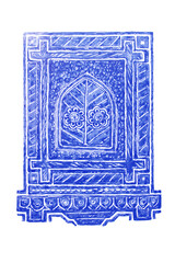 Old Indian Mansion Wooden Window Pen and Ink Drawing 2