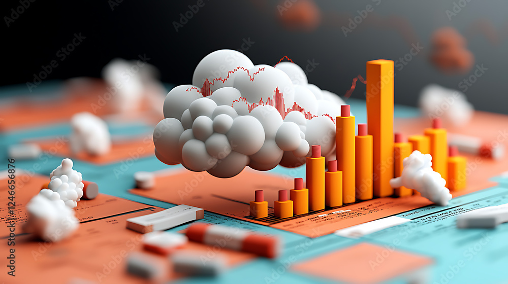 Poster analyzing data trends with 3d visualizations digital context infographic presentation modern environ