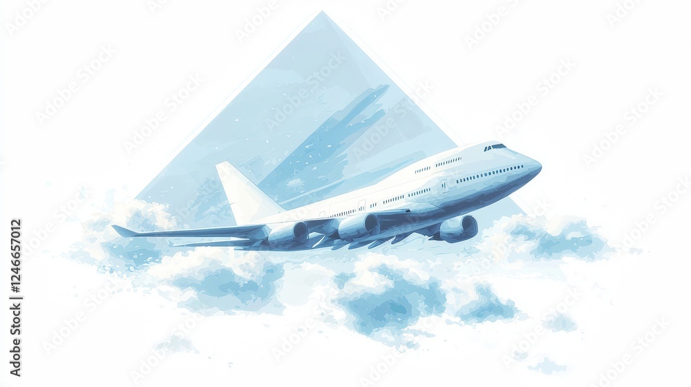 Aufkleber abstract icon of airplane in flight with triangular shape and soft blue background