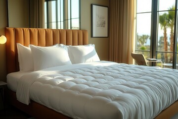 plush cloudlike mattress with crisp white linens catching morning light creating a dreamy sanctuary for rest and rejuvenation