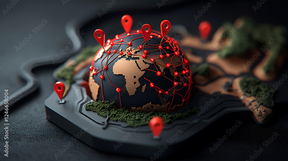 Poster global connectivity mapping digital world 3d render technology close-up data visualization