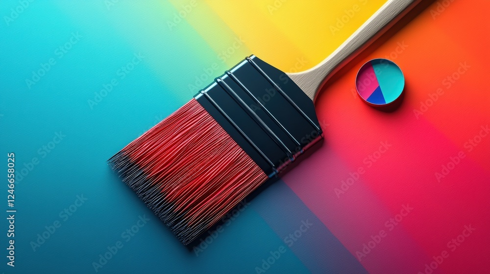 Poster vibrant paintbrush icon with rectangular background in gradient colors