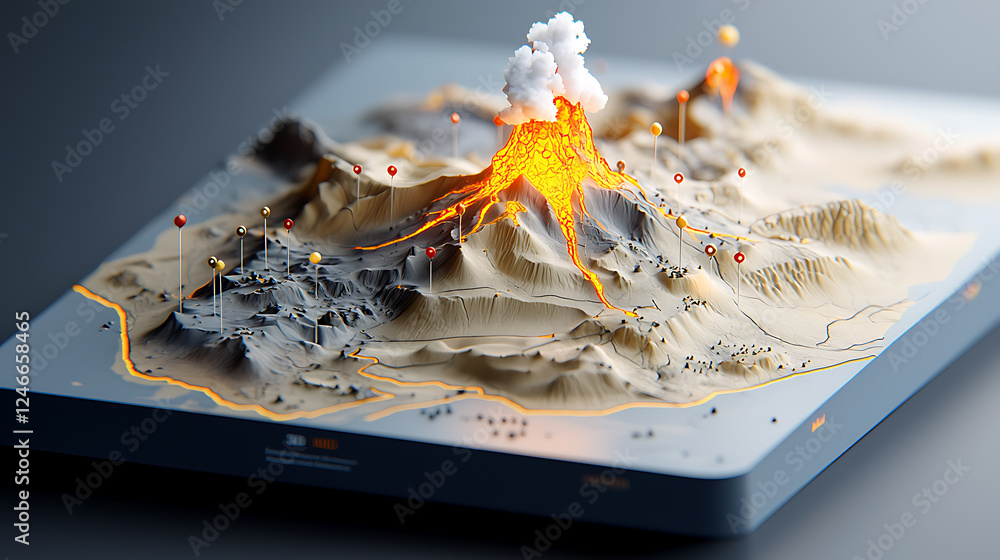 Poster volcanic eruption simulation geological model scientific display educational environment close-up vi