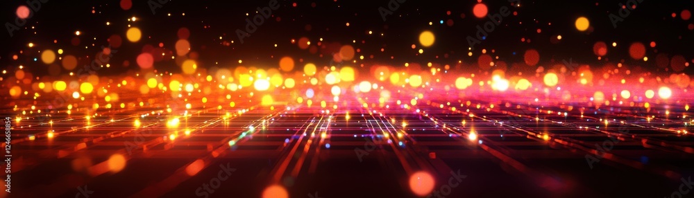 Poster a vibrant, glowing abstract background with colorful lights and a dynamic, flowing pattern, creating