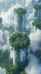 Sustainable urban development showcased in lush green skyscrapers futuristic city aerial view nature-integrated architecture