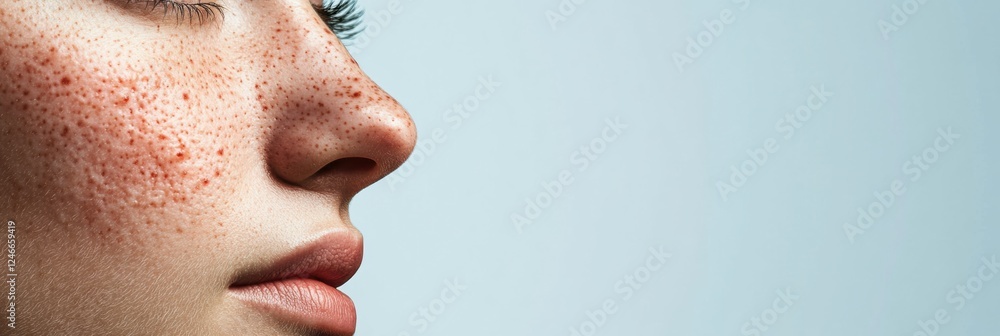 Aufkleber Comparing skin conditions with acne and redness on one side and smooth glowing skin on the other in a split face view. Generative AI