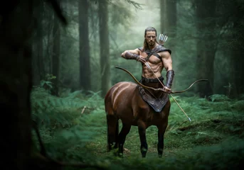 Fototapete Mythical centaur archer in enchanted forest holding bow and arrows © Anna