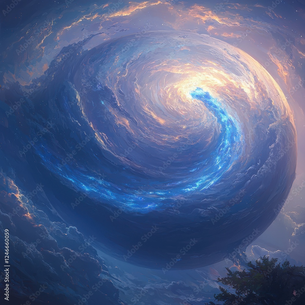 Poster cosmic swirl phenomenon outer space digital artwork celestial environment abstract viewpoint cosmic 
