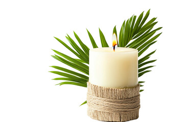 A Ceremonial Candle with a Palm Frond Wrapped Isolated On Transparent Background.