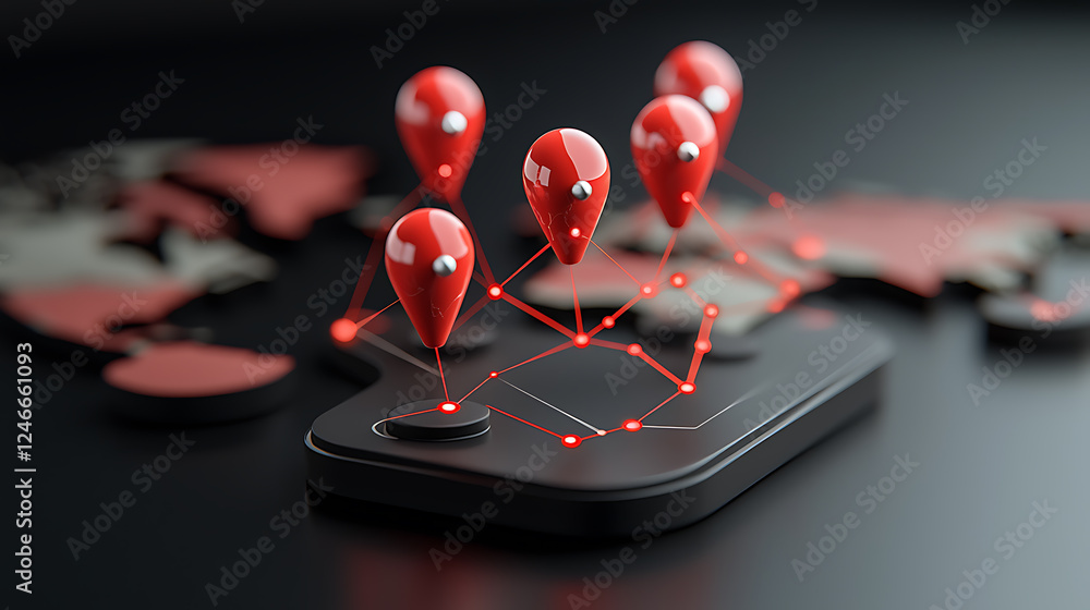 Aufkleber connecting global locations interactive map with red markers digital environment geolocation insight