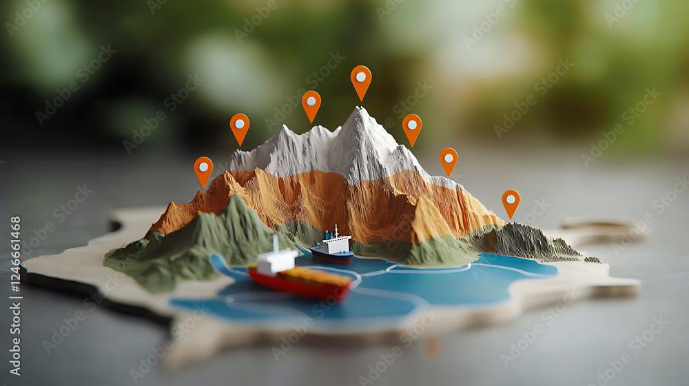 Poster exploring geographical landforms and navigation mountainous region 3d model visualization natural en