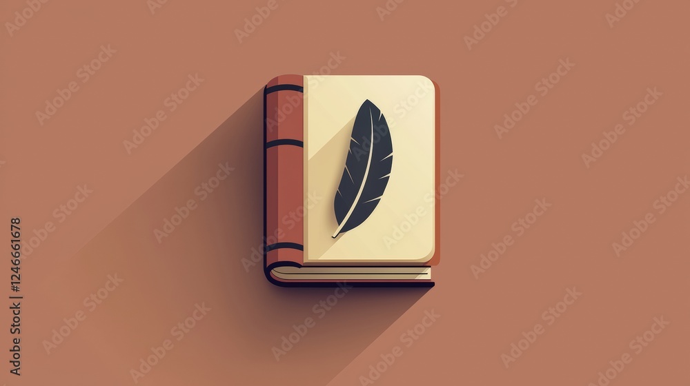 Aufkleber simple and elegant icon of a book with a quill on a square background in a modern style